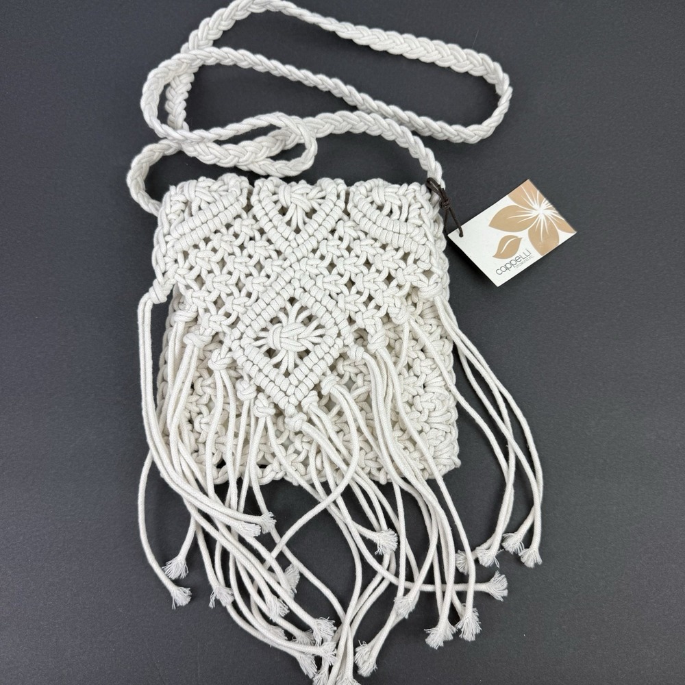 Cappelli Macrame Crossbody Bag Fringe Boho Chic Festival Woven Handbag New